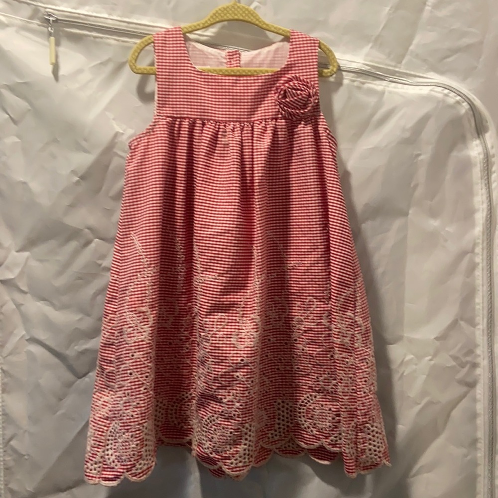 NWOT Bonnie Jean Red & White Gingham Dress with White Stitching Detail. 4T